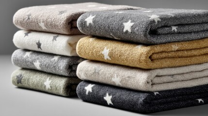 Soft Star Pattern Blankets Stacked on Neutral Background