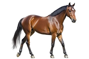 Obraz premium Brown horse walking isolated on white background