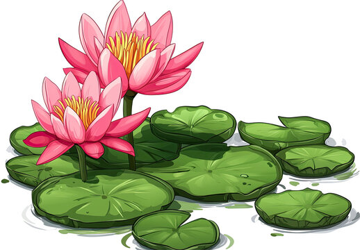 Two pink lotus flowers on green leaves