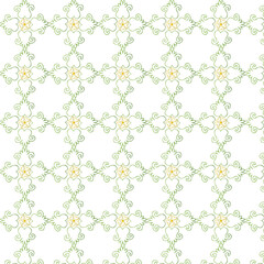 Fototapeta premium Decorative floral seamless pattern repeating design in a green and yellow color scheme on white background.
