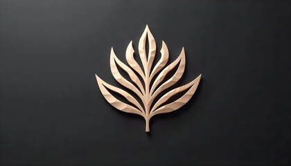 Obraz premium Golden leaf with symmetrical veins, stylized and elegant, casting a soft shadow on a dark gray background, simple and sophisticated design 