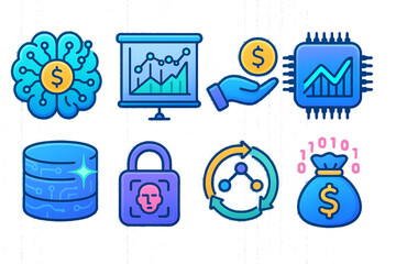 Premium Financial AI Icon Set – Futuristic FinTech Vector Collection (Transparent Background)