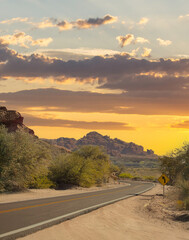road in the sunset