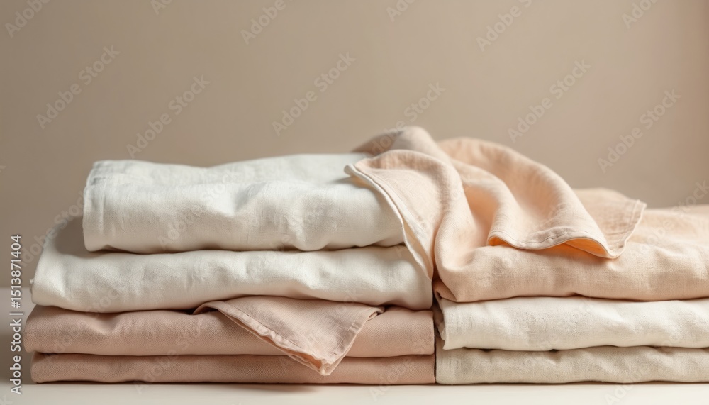 Poster clean folded linen fabrics in neutral tones. natural texture with soft draping qualities. ideal for 