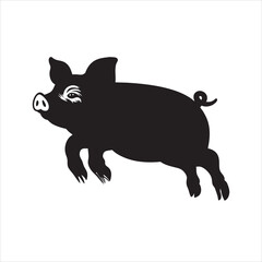 silhouette of single pig jumping on the white background	