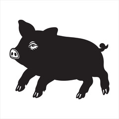 silhouette of single pig running on the white background	