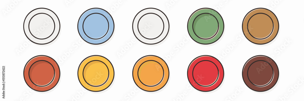 Poster vector icons of colorful plates with shadows on white background