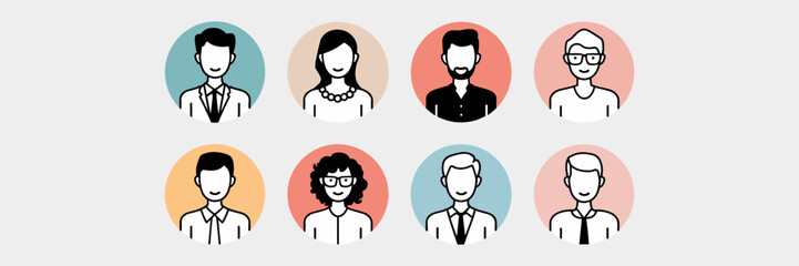 Office co-worker icons in circular frames – Perfect for HR platforms, business presentations, or team-building content.