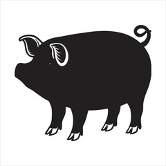 silhouette of single  pig  on the way on the white background