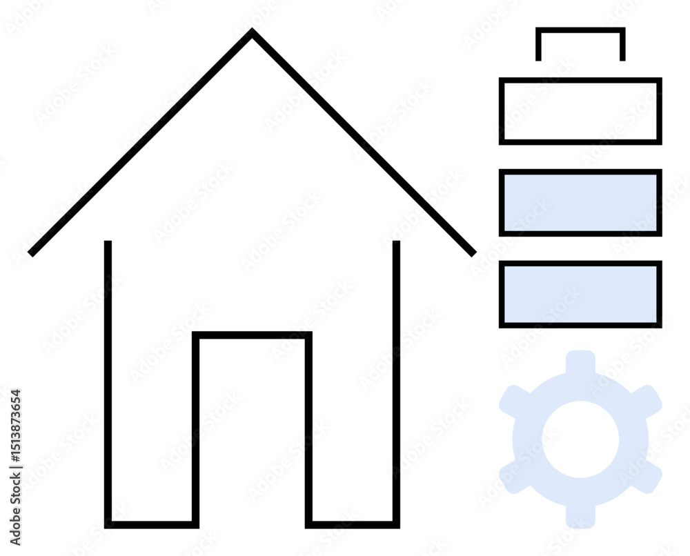 Aufkleber house outline with battery levels representing power and gear showing settings or automation. ideal 
