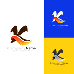 K logo and fire Letter K logo with fire design template 3d style