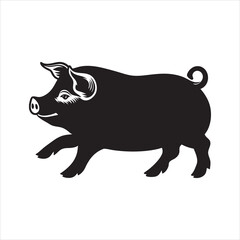 silhouette of single  pig running on the white background