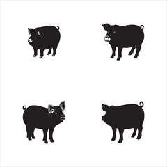 silhouette of four pig various pose bundle on the white background