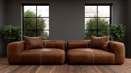 Modern Brown Leather Sofa in Stylish Living Room Interior Design
