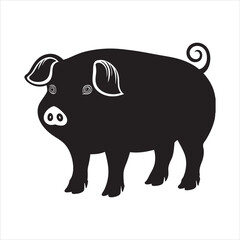 silhouette of single pig rough look on the white background
