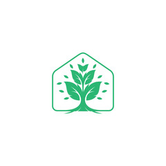 Tree House Logo in nature green flat vector design