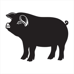 silhouette of single pig on the white background