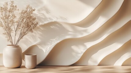 Vases with flowers in them on a table beige background  copy space