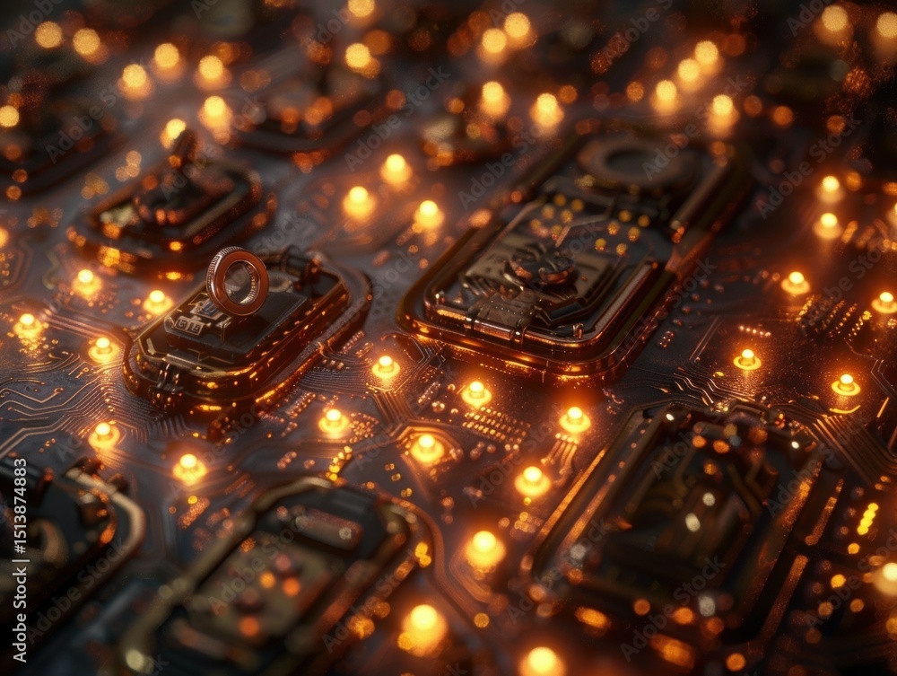 Aufkleber abstract circuit board with glowing lights and intricate details, representing technology and digita