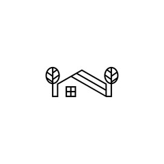 House logo with tree in minimalist line art design style