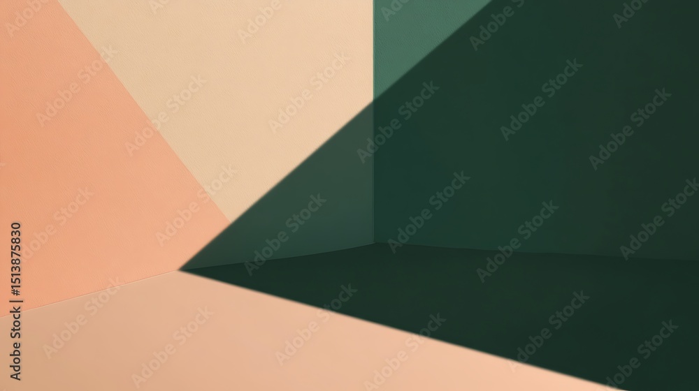 Poster a minimalistic background blending dark emerald green and muted peach in a soft transition