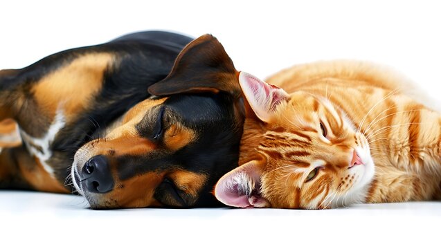 Adorable Dog and Cat Napping Together Best Friends Forever