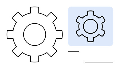 Gear outline with magnified section showing detailed design. Ideal for workflow, mechanics, automation, engineering, settings, tools, system optimization, and simple landing page