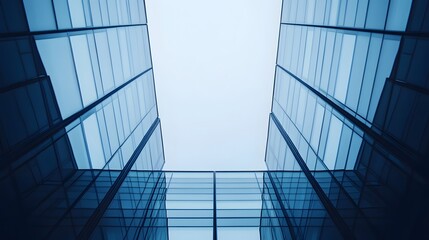 Obraz premium Modern glass architecture viewed from below.