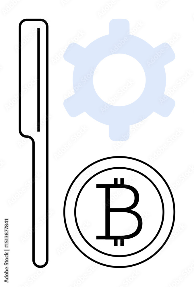 Aufkleber bitcoin-inspired coin beside a gear and a vertical rectangular shape. ideal for blockchain, cryptocu