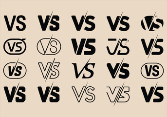 Vector illustration of VS logos and symbols in bold and outline styles - VS, logos, symbols, vector, black, outline, competition, versus, graphic, icon.