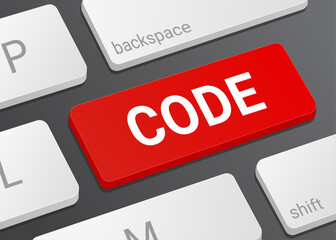 Fototapeta premium Close Up Code Button on Laptop or Computer Keyboard for Programming, Software Development, Coding, and Technology 3D Illustration