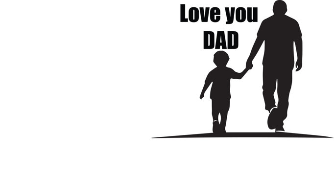 father and child holding hands silhouette with love you dad text, emotional parent-child bond, father's day tribute