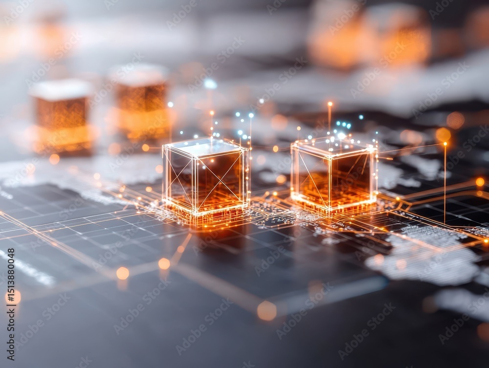 Aufkleber interconnected shipping global concept. abstract digital circuit board with glowing geometric shapes