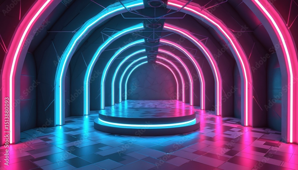 Aufkleber abstract neon background geometric polygonal structure. cyber space virtual reality stage place prod