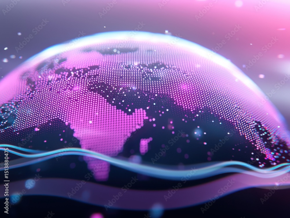 Aufkleber interconnected shipping global concept. Digital globe with vibrant colors and abstract patterns, representing global connectivity and technology.