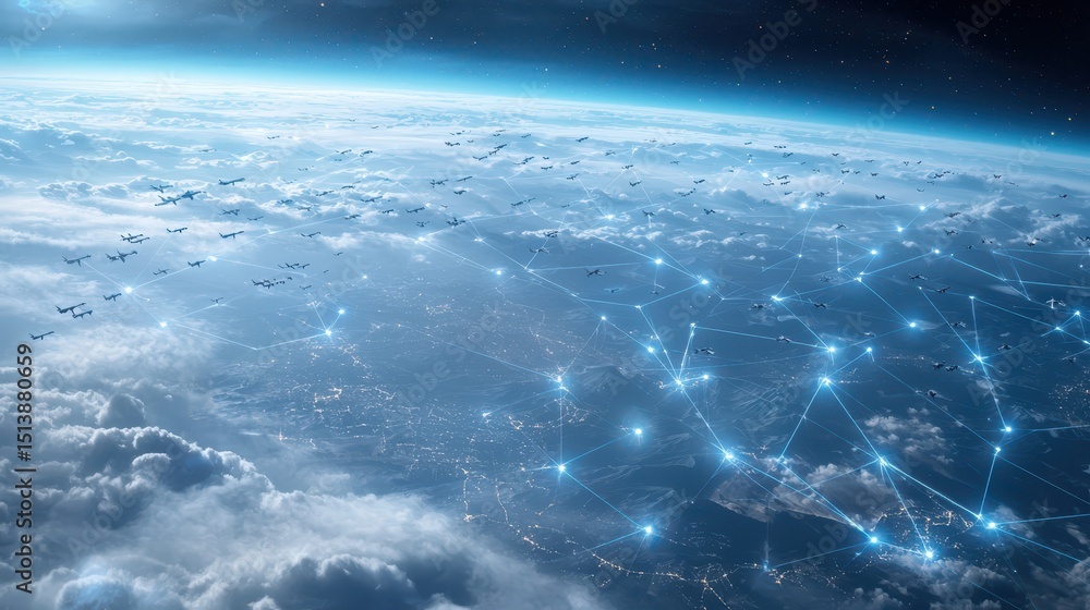 Poster interconnected shipping global concept. a stunning view of earth from space, showcasing network conn
