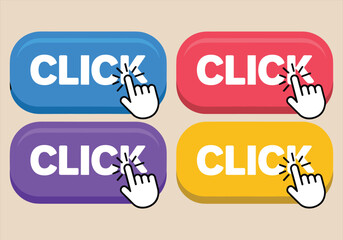 Vector illustration design shows a hand holding a sale tag, another hand offering a help sign, and hands pushing a red button, all as business icons