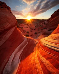 Gardinen Arizona wave sunset dramatic red rock formation landscape © PNG House