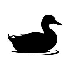 A silhouette of a duck swimming gracefully on the water surface in black color