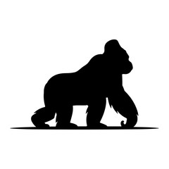 Obraz premium Silhouette of a gorilla walking on all fours with a flat ground plane in a simple black and white image