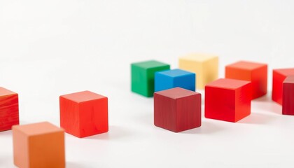 Obraz premium Red wooden cube stands out among other differently colored cubes on a white background , difference, group