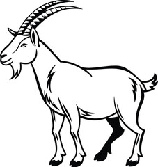Minimalist Goat Line Drawing – Black & White Vector on Transparent Background