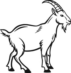 .Minimalist Black and White Goat Line Drawing – Transparent Background Vector Art