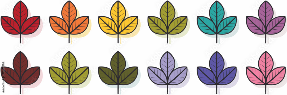 Poster vector icon sheet of multicolored leaves in circular pattern on white background