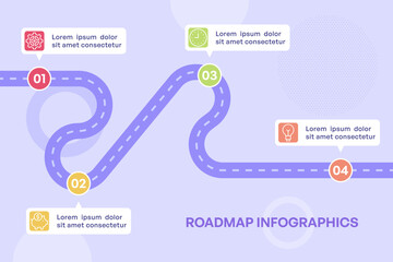 Curved Business Roadmap with Four Colorful Steps on Light Background