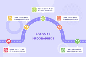 Winding Five Step Roadmap Infographic with Icons and Milestones