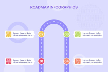 U Shaped Roadmap Infographic with Four Milestone Icons © lukpedclub