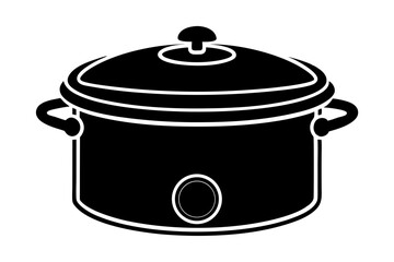 Black and white illustration of a slow cooker ideal for culinary and kitchen designs