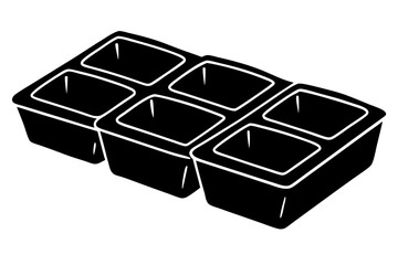 Black and white illustration of an ice cube tray isolated on white background