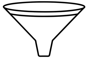 Black outline filter funnel icon on white background suitable for various design applications